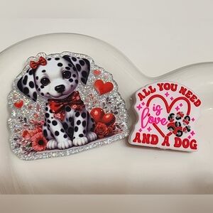 Dog Flatback Focal Bead‎ Dalmation Love Badge Crafts Keychain Magnet Hair Clip
